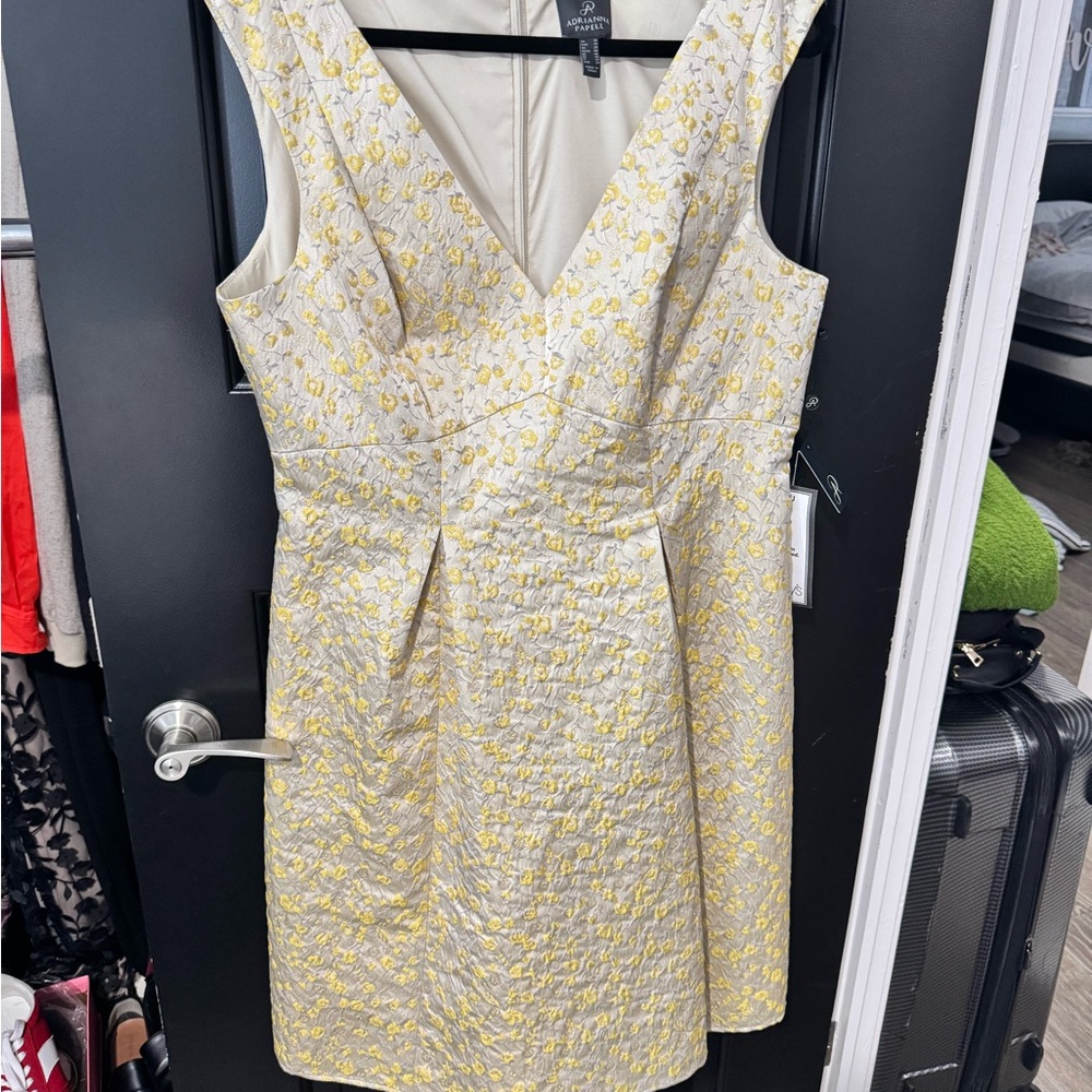 Adrianna Papell Yellow and Cream Party Dress (MB)